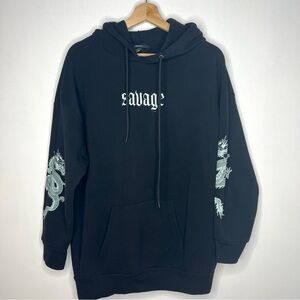 Savage Hoodie Black SIZE Large alternative goth Y2K dragon print sleeves